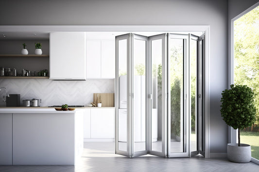 ALUMINUM BIFOLD DOOR 144"WX96"H - OUT SWING FROM EXTERIOR VIEW IMAGE 2