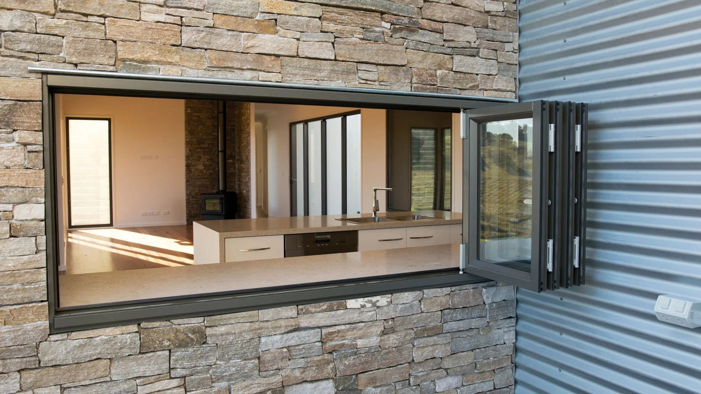 LT7 ONLINE.COM THE BEST PLACE TO SHOP ALUMINUM BIFOLD WINDOW 96"WX48"H - OUT SWING FROM EXTERIOR VIEW IMAGE 8