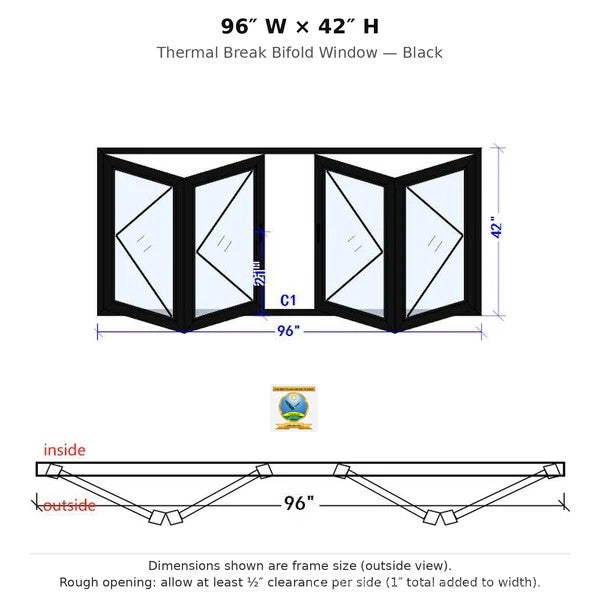 96"x42" custom energy-efficient aluminum bifold window