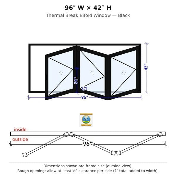 96"x42" custom energy-efficient aluminum bifold window