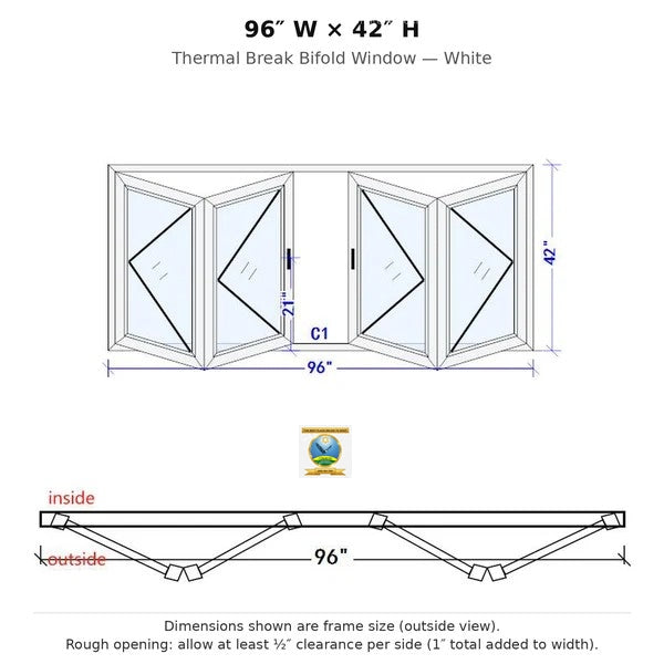96"x42" custom energy-efficient aluminum bifold window