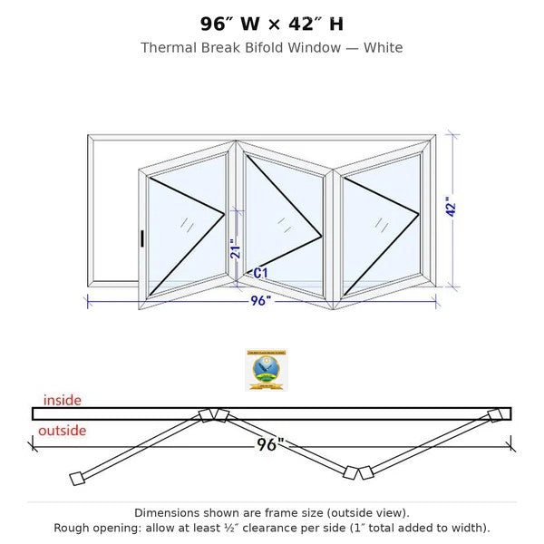 96"x42" custom energy-efficient aluminum bifold window