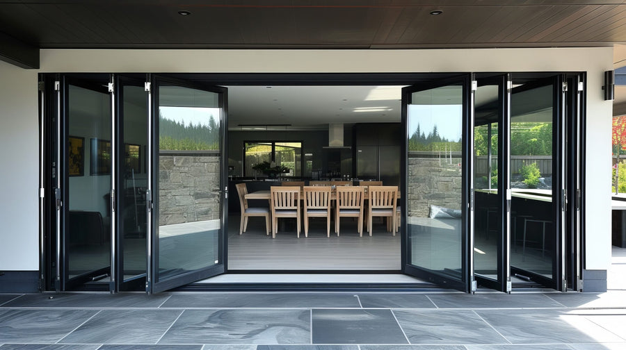 ALUMINUM BIFOLD DOOR 240"WX96"H - OUT SWING FROM EXTERIOR VIEW IMAGE 0