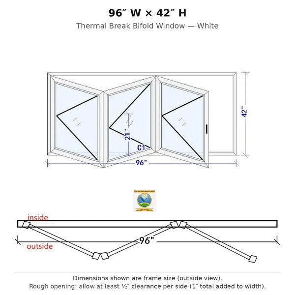 96"x42" custom energy-efficient aluminum bifold window