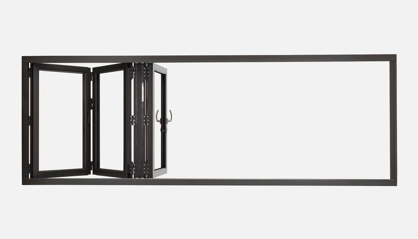 LT7 ONLINE.COM THE BEST PLACE TO SHOP ALUMINUM BIFOLD WINDOW 96"WX36"H - OUT SWING FROM EXTERIOR VIEW IMAGE